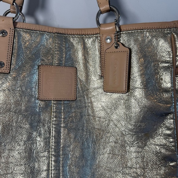 Coach Metallic Gold and Tan Tote Bag - Picture 3 of 10